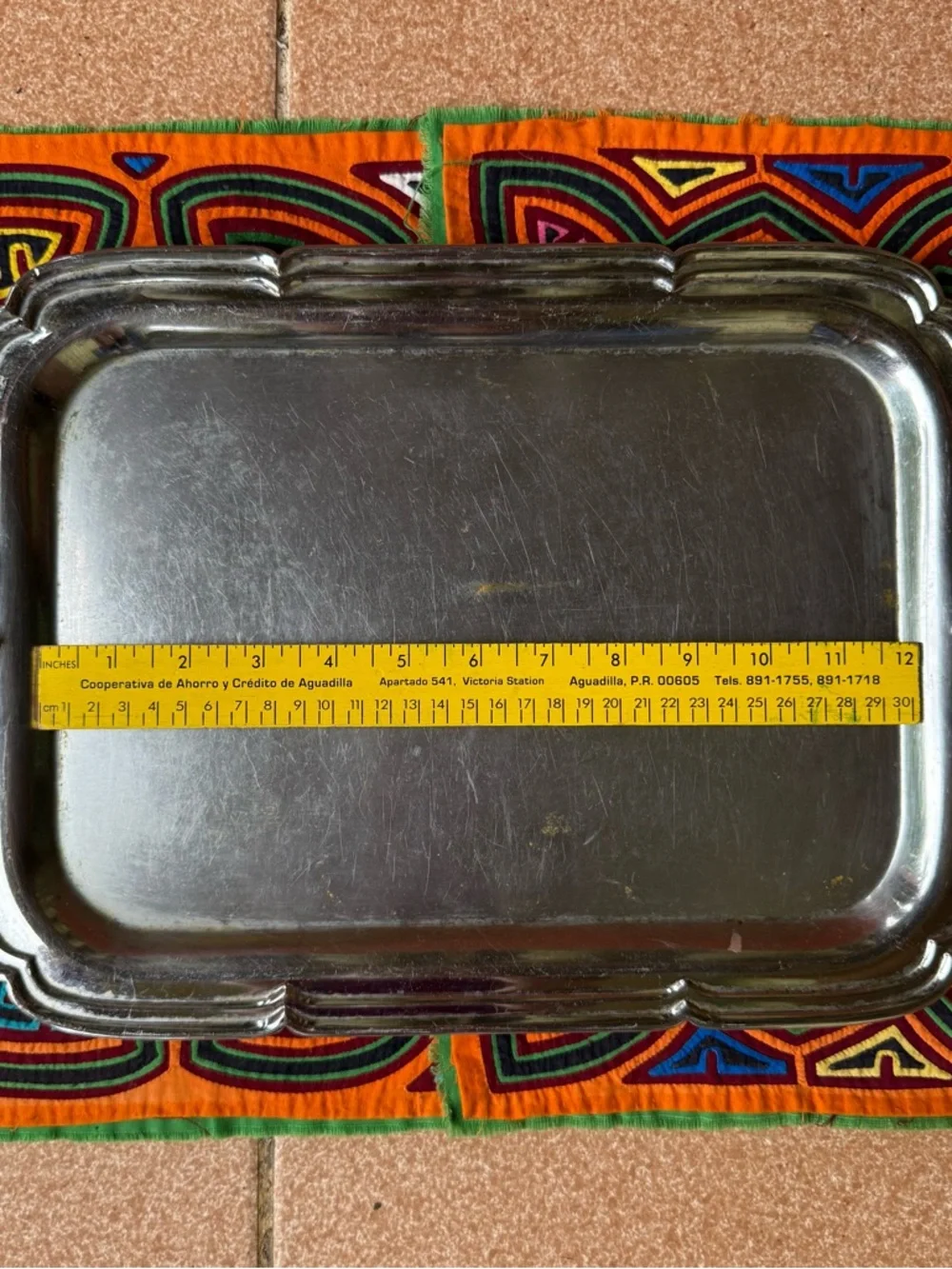 Vintage Silver Tone‎ Metal Serving Tray Ornate Handles Rectangle Vanity Tray